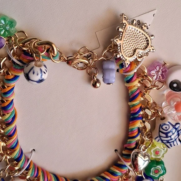 Multicolor Ceramic & Cubic Zirconia Charm Bracelet. NIB. Absolutely Gorgeous!!💜 - Picture 7 of 13